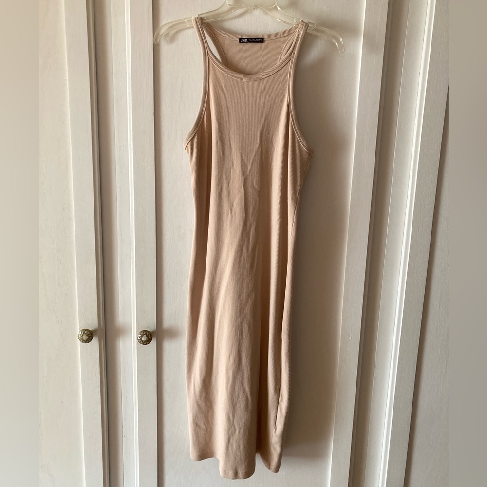 Zara Beige Sleeveless Midi Dress